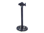 Rustic Dark Blue Cast Iron Fish Extra Toilet Paper Stand 15"