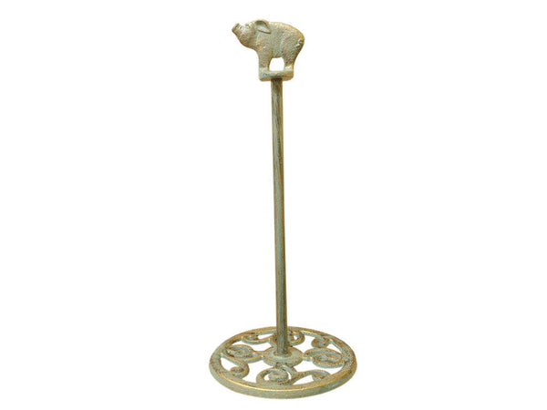 Antique Seaworn Bronze Cast Iron Pig Extra Toilet Paper Stand 15"