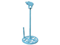 Rustic Dark Blue Whitewashed Cast Iron Pig Paper Towel Holder 15"