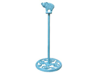 Rustic Dark Blue Whitewashed Cast Iron Pig Extra Toilet Paper Stand 15"