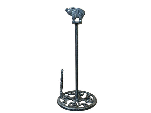 Rustic Silver Cast Iron Pig Paper Towel Holder 15"