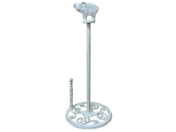 Whitewashed Cast Iron Pig Paper Towel Holder 15"