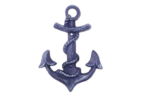 Rustic Dark Blue Cast Iron Anchor Hook 8"