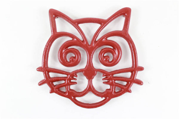 Rustic Red Cast Iron Cat Trivet 7"