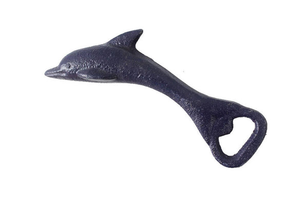 Rustic Dark Blue Cast Iron Dolphin Bottle Opener 7"