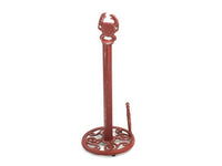Red Whitewashed Cast Iron Crab Paper Towel Holder 16"