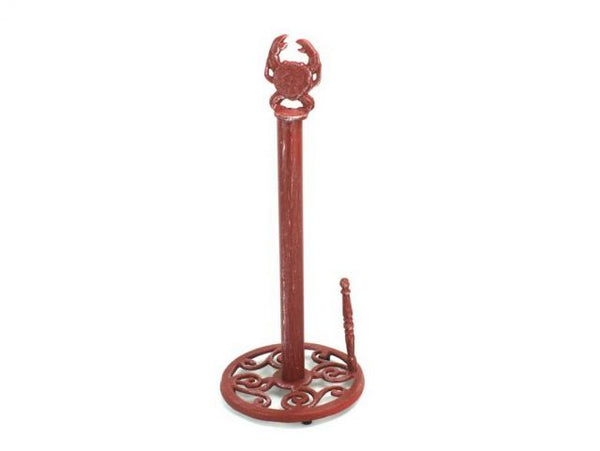 Red Whitewashed Cast Iron Crab Paper Towel Holder 16"