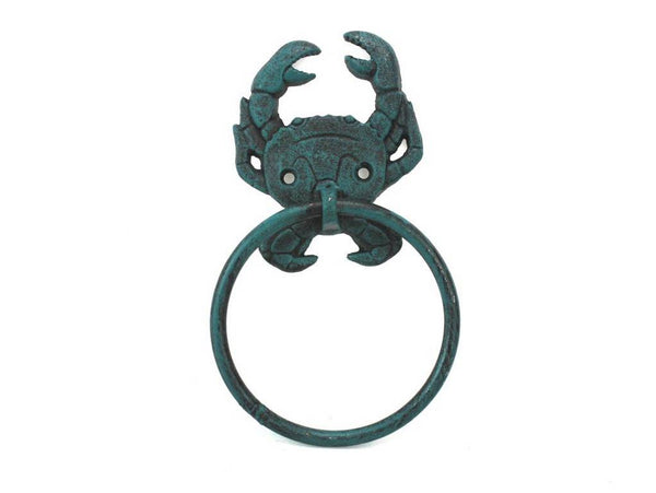Seaworn Blue Cast Iron Crab Towel Holder 8"