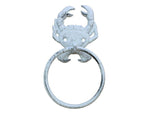 Whitewashed Cast Iron Crab Towel Holder 8"