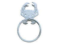 Whitewashed Cast Iron Crab Towel Holder 8"