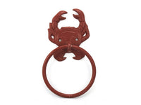 Red Whitewashed Cast Iron Crab Towel Holder 8"