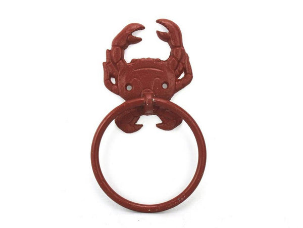 Red Whitewashed Cast Iron Crab Towel Holder 8"