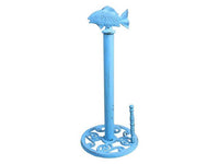 Rustic Light Blue Cast Iron Fish Paper Towel Holder 15"