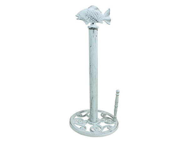 Whitewashed Cast Iron Fish Paper Towel Holder 15"