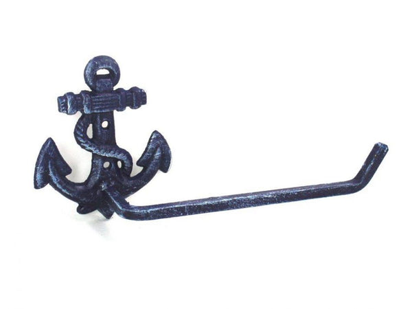 Rustic Dark Blue Cast Iron Anchor Toilet Paper Holder 10"