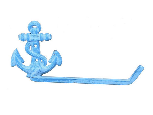 Light Blue Whitewashed Cast Iron Anchor Toilet Paper Holder 10"