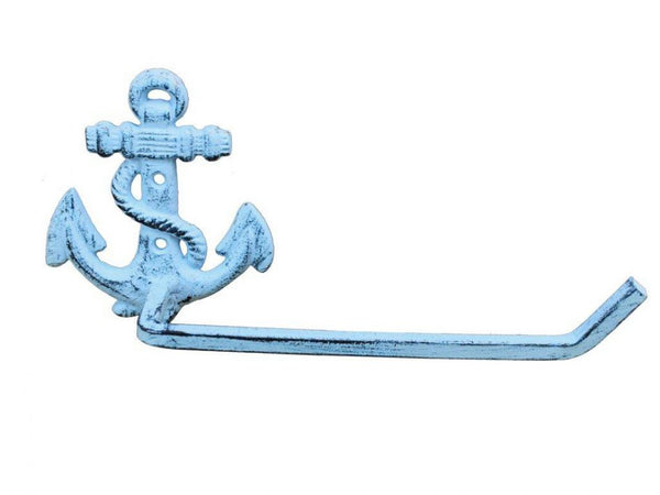 Dark Blue Whitewashed Cast Iron Anchor Toilet Paper Holder 10"