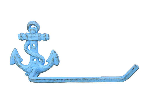 Rustic Light Blue Cast Iron Anchor Toilet Paper Holder 10"