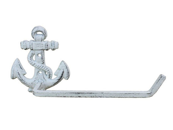 Whitewashed Cast Iron Anchor Toilet Paper Holder 10"
