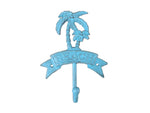 Rustic Light Blue Cast Iron Palm Tree Beach Hook 8"
