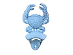Dark Blue Whitewashed Cast Iron Wall Mounted Crab Bottle Opener 6"