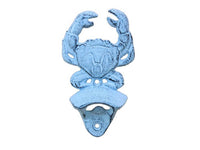 Dark Blue Whitewashed Cast Iron Wall Mounted Crab Bottle Opener 6"