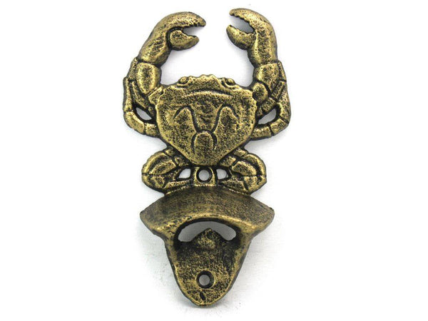 Antique Gold Cast Iron Wall Mounted Crab Bottle Opener 6"