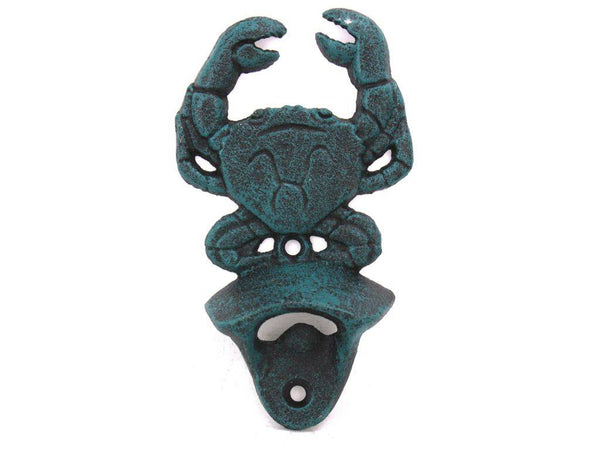 Seaworn Blue Cast Iron Wall Mounted Crab Bottle Opener 6"