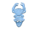 Rustic Light Blue Cast Iron Wall Mounted Crab Bottle Opener 6"