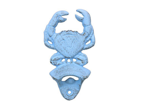Rustic Light Blue Cast Iron Wall Mounted Crab Bottle Opener 6"