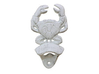 Whitewashed Cast Iron Wall Mounted Crab Bottle Opener 6"