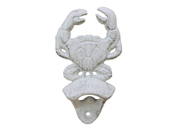 Whitewashed Cast Iron Wall Mounted Crab Bottle Opener 6"