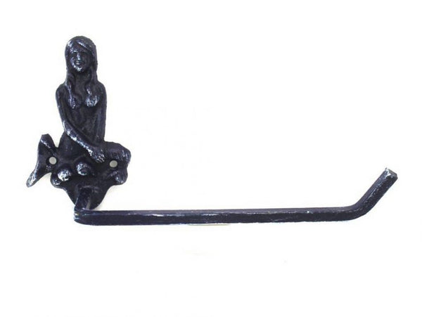Rustic Dark Blue Cast Iron Mermaid Toilet Paper Holder 10"