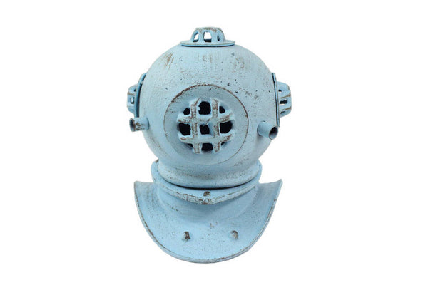Rustic Light Blue Cast Iron Decorative Divers Helmet 9"