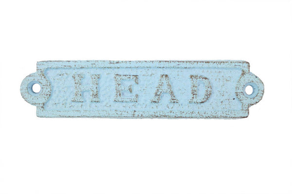 Rustic Light Blue Cast Iron Head Sign 6"