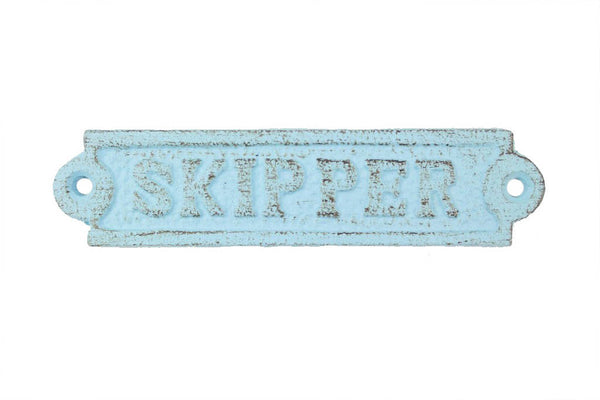 Rustic Light Blue Cast Iron Skipper Sign 6"