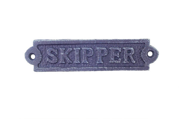 Rustic Dark Blue Cast Iron Skipper Sign 6"