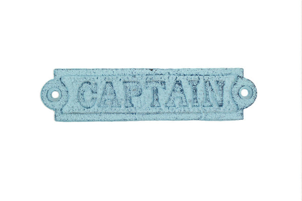Rustic Dark Blue Whitewashed Cast Iron Captain Sign 6"