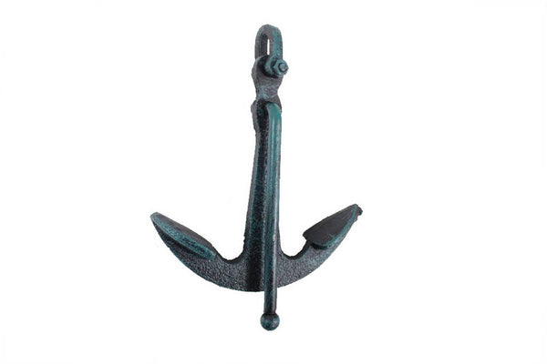 Seaworn Blue Cast Iron Anchor Paperweight 5"