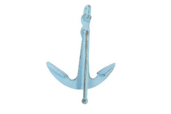 Rustic Light Blue Cast Iron Anchor Paperweight 5"