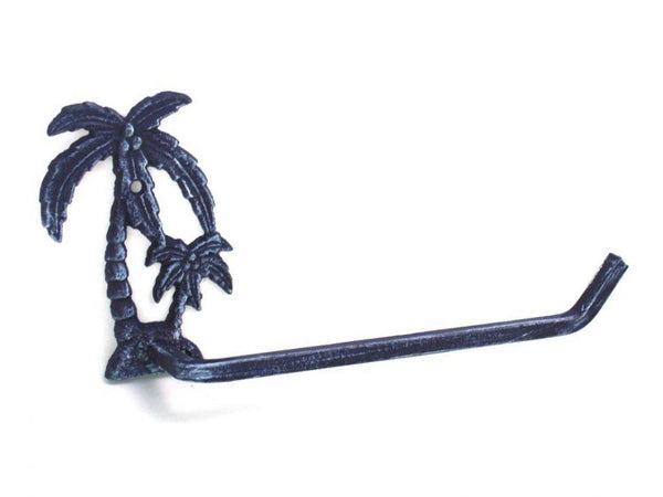 Rustic Dark Blue Cast Iron Palm Tree Toilet Paper Holder 10"