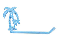 Light Blue Whitewashed Cast Iron Palm Tree Toilet Paper Holder 10"