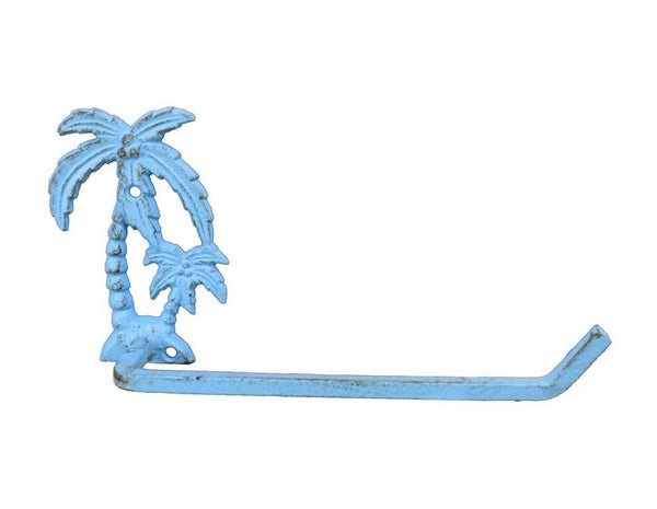 Rustic Light Blue Cast Iron Palm Tree Toilet Paper Holder 10"