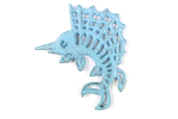 Rustic Light Blue Cast Iron Marlin Trivet 8"