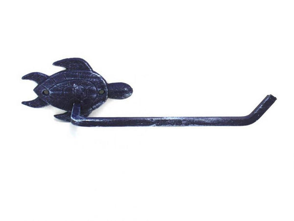 Rustic Dark Blue Cast Iron Sea Turtle Toilet Paper Holder 10"