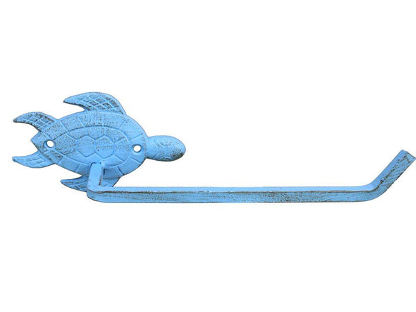 Rustic Light Blue Cast Iron Sea Turtle Toilet Paper Holder 10"