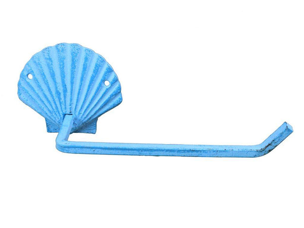 Light Blue Whitewashed Cast Iron Shell Toilet Paper Holder 10"