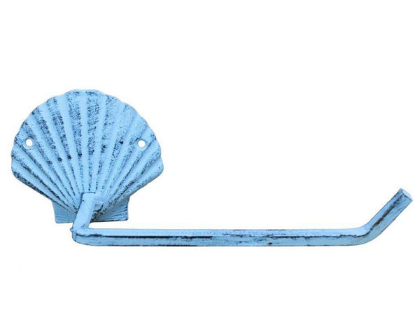 Dark Blue Whitewashed Cast Iron Shell Toilet Paper Holder 10"