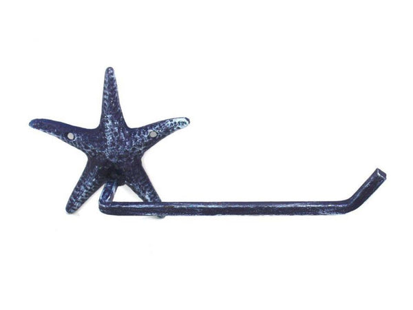 Rustic Dark Blue Cast Iron Starfish Toilet Paper Holder 10"