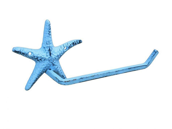 Dark Blue Whitewashed Cast Iron Starfish Toilet Paper Holder 10"